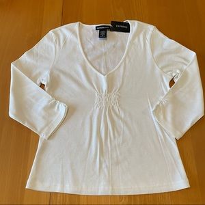 Express Jeans NWT 3/4 Sleeve White Top with Ruching SZ M